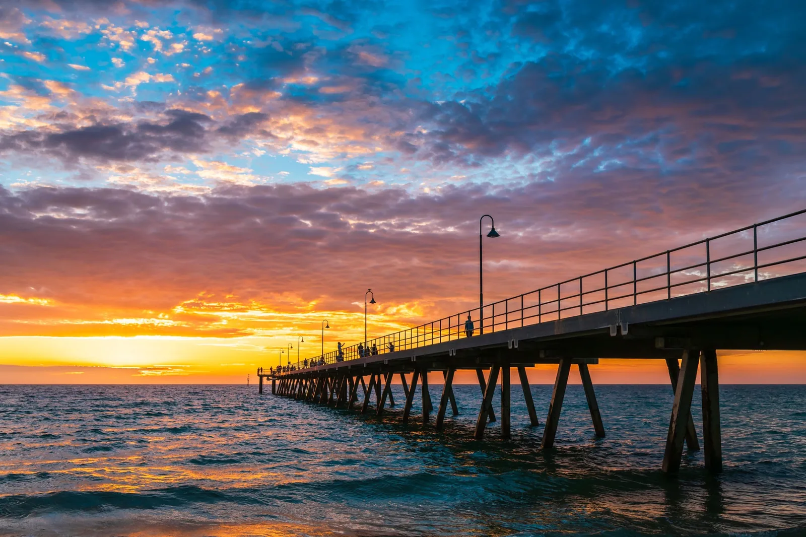 Wooden jetty stretching into the sea at sunset, South Australia — solar and battery rebate information